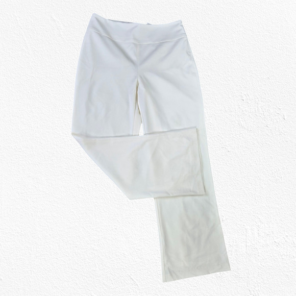 WHBM Ivory High Rise Wide Leg Trousers Flare Leg USA Made Dress Pants Size 12 - Picture 1 of 10